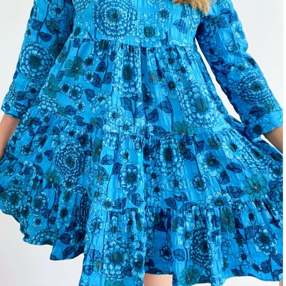 Zara Floral Print Tiered Dress Blue Size Small - Picture 7 of 16